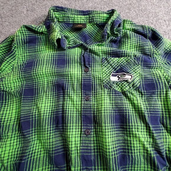NFL Seattle Seahawks Womens Green Plaid Button Down Shirt Juniors Collection XL - Picture 2 of 14